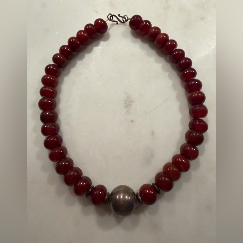 Studio Carnelian and Sterling Silver Beaded Necklace - 18 inches